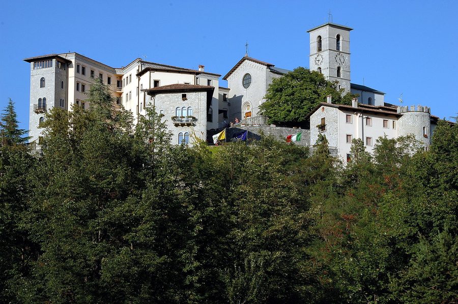 Castelmonte with castle and sanctuary in the hilly landscape of Friuli Venezia Giulia
