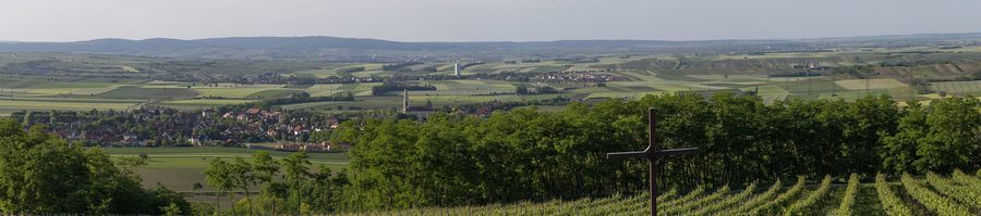 Panoramic view over the Weinviertel landscape from the Sandberg observation tower near Platt