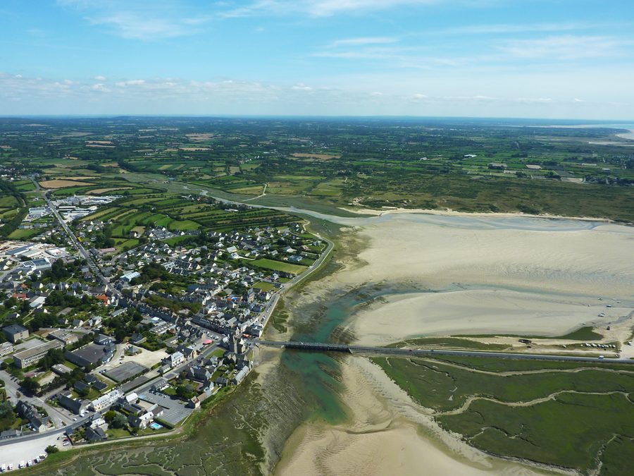 Aerial view of Portbail and its havre in Manche