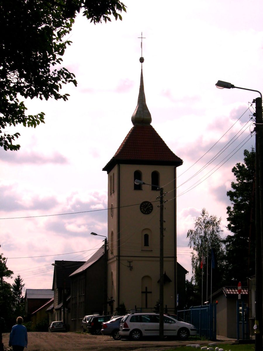 Tower of the former Baroque church in Rudno, viewed from the north