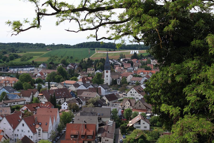 Evangelical Johanneskirche in Untergruppenbach, seen from Stettenfels Castle