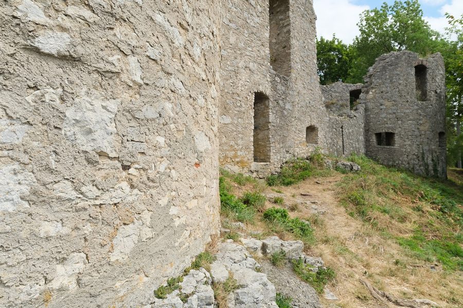 Remains of Honberg castle ruins in Tuttlingen on a wooded hill