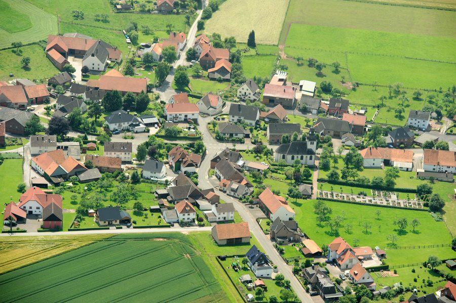 Aerial view of Leitmar in the Sauerland with St. Sturmius Church