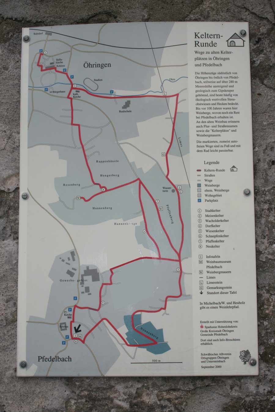 Information sign at the Wine Museum in Pfedelbach on the way to old pressing sites