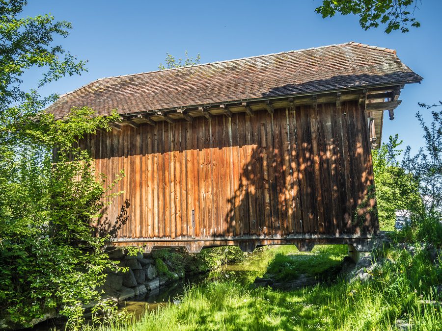Covered wooden bridge over the River Aa near Sempach