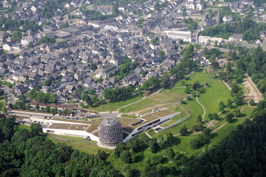 Aerial view of Winterberg town center with St. James Church and Oversum