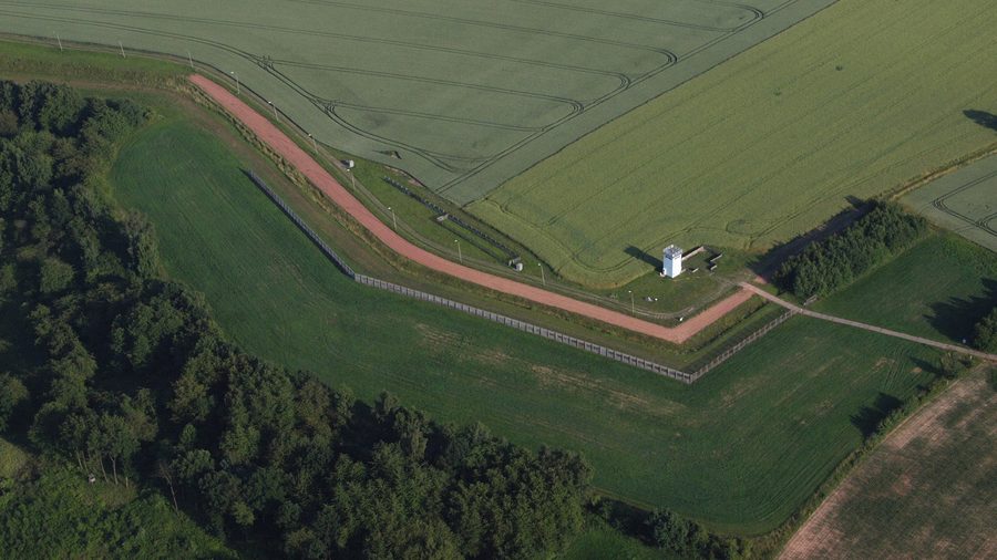 Aerial view of the Eichsfeld Borderland Museum near Teistungen with a former border section