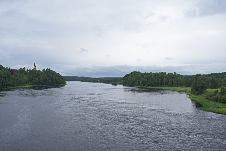 Vindelälven seen downstream from the bridge in Vindeln, Västerbotten County, Sweden