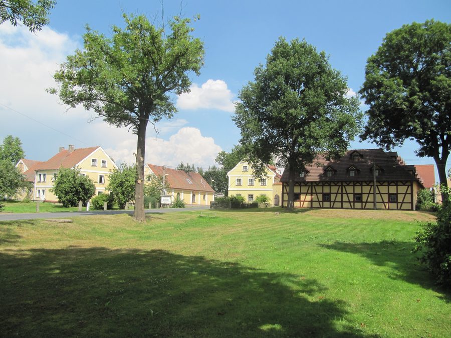 Village square of Nový Drahov, a district of the municipality of Třebeň in the district of Cheb