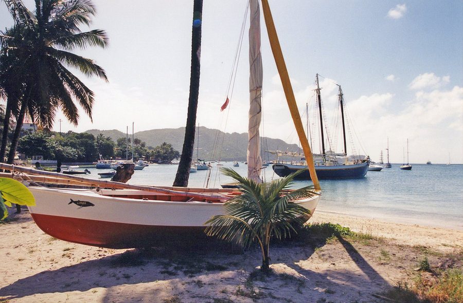 Admiralty Bay in Port Elizabeth on Bequia with boats and green hills