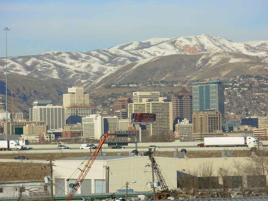 Salt Lake City with mountains in the background