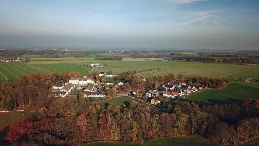 Aerial view of Schmochtitz in Bautzen, Saxony