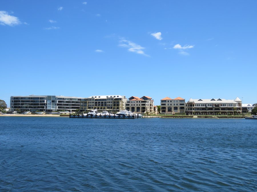 Apartment buildings on the Swan River in North Fremantle, Western Australia