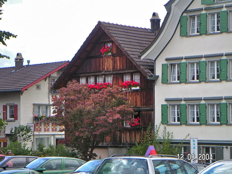 Historic streetscape of Appenzell with traditional houses