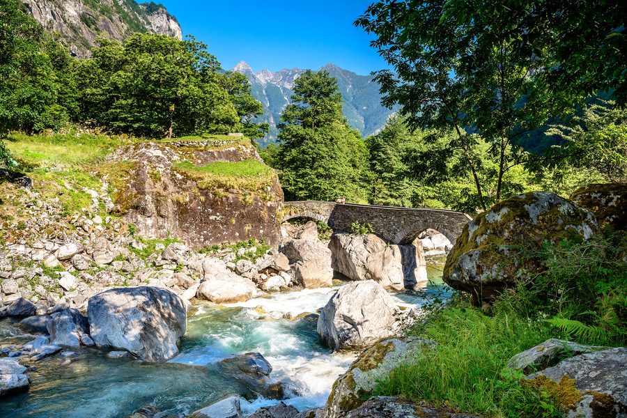 Old bridge of Fontana over the Bavona in Valle Maggia