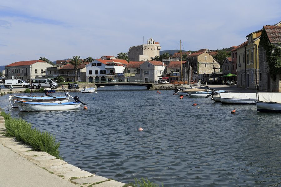 First bridge in Vrboska with the fortified church of St. Mary in the background