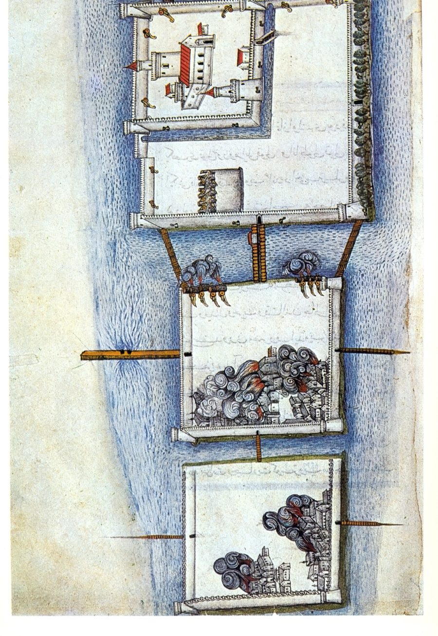 Historical depiction of the progress of the siege of Szigetvár in 1566