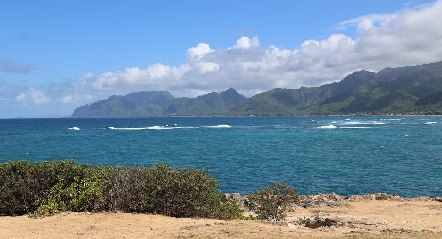 View south from Laie Point to Ka'a'awa on Oahu's windward shore