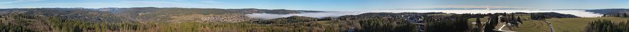 Panoramic view from the Rothaus-Zäpfle Tower over the southern Black Forest to the Alps