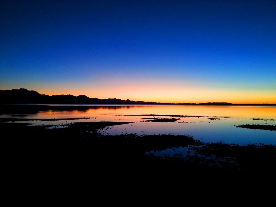 Night-time aerial view of Lake Chiemsee near Stöttham close to Chieming in Upper Bavaria