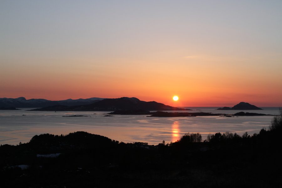 Kvamsøy seen from Larsnes with coastal landscape in evening light