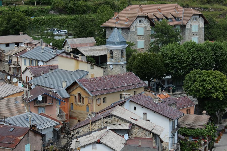 Village center of Rimplas with its bell tower