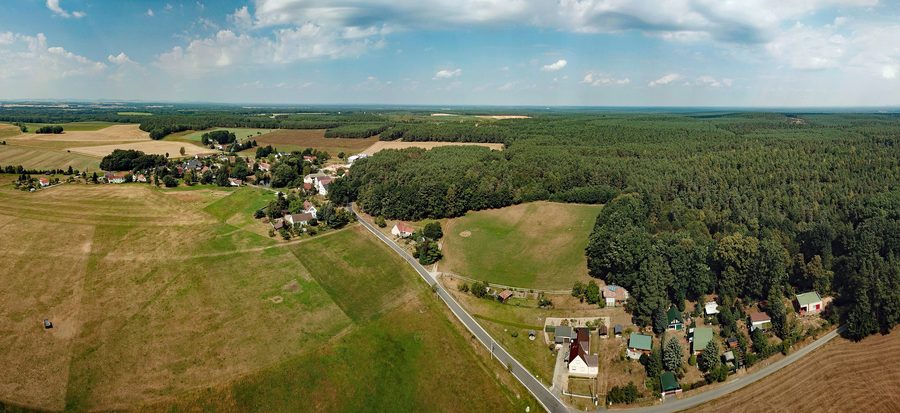 Aerial view of Luppedubrau, a district of the municipality of Radibor in Saxony