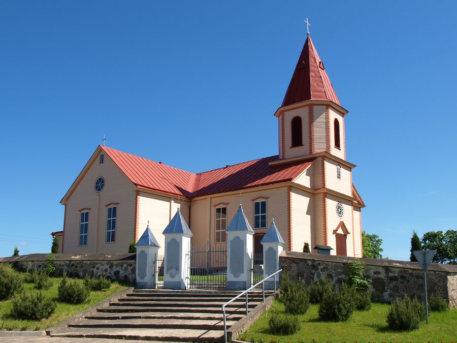 Exterior view of the church of Rimšė in the district of Ignalina, Lithuania
