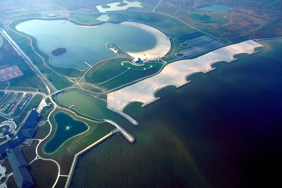 Aerial view of Maumee Bay State Park on Lake Erie near Toledo, Ohio