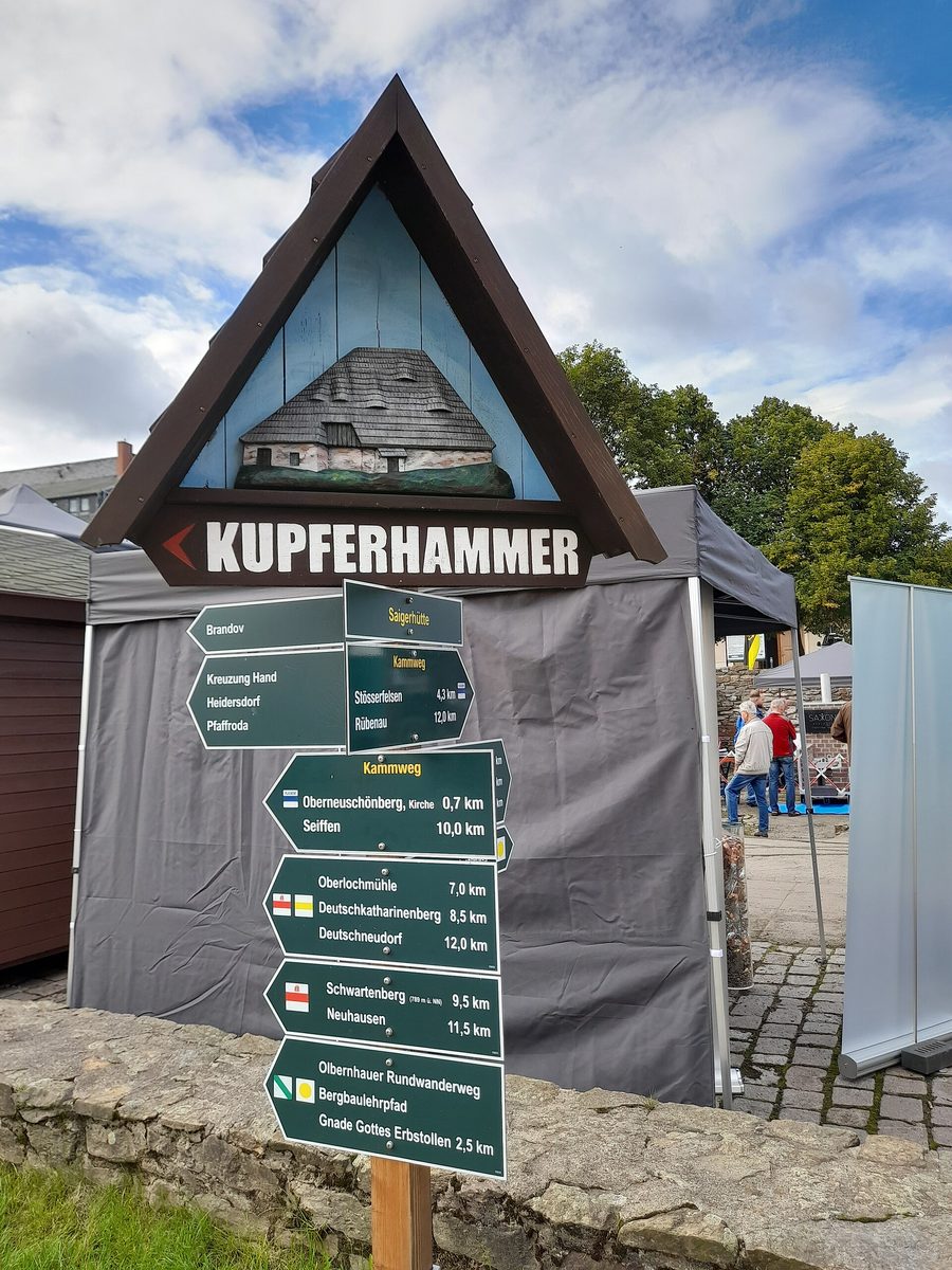 Signpost at the Kupferhammer of the Saigerhütte Grünthal