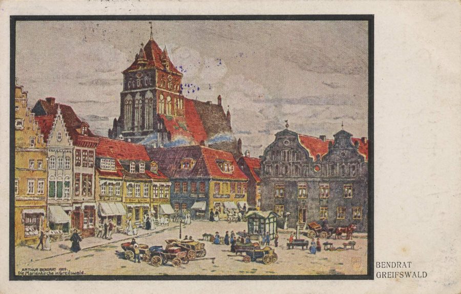 St. Mary’s Church and the northeast corner of the market square in Greifswald