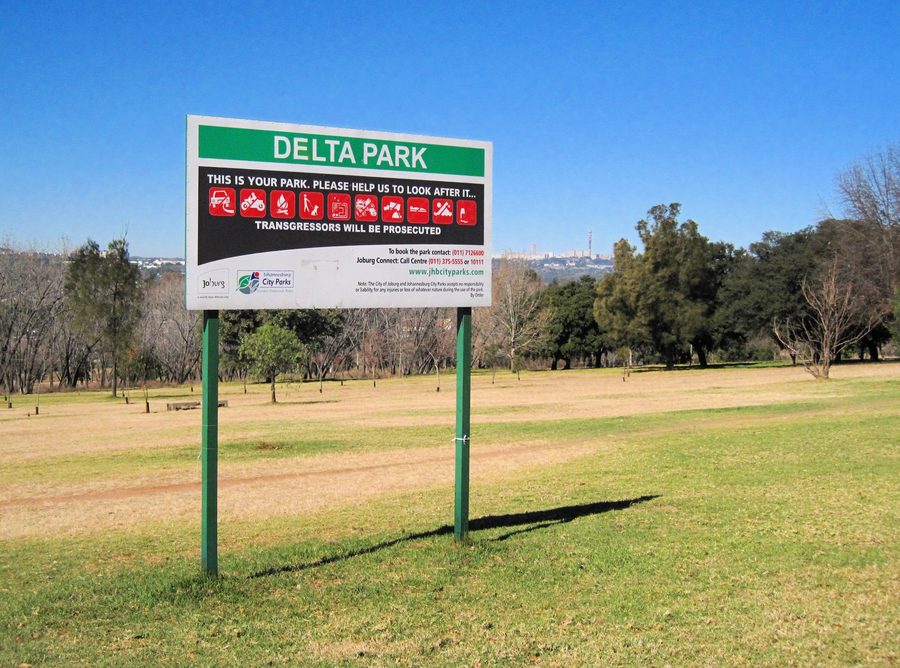 Sign of Delta Park in Randburg, South Africa