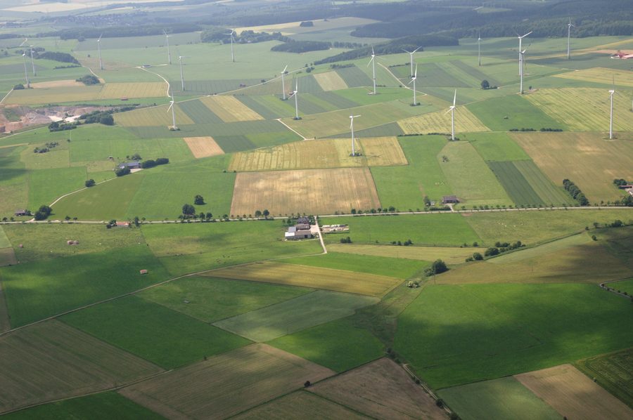 Aerial view of the Bürgerwindpark Sauerland Ost near Brilon