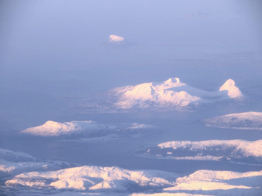 Aerial view over the coastal and island landscape of the municipality of Nesna in Nordland