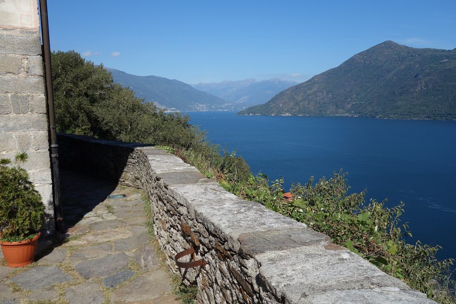View of Lake Maggiore from the terrace behind the church of San Gottardo in Carmine Superiore