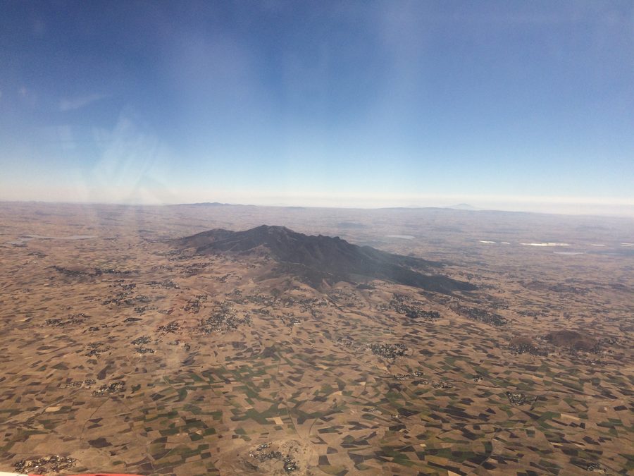 Aerial view with Mount Yerer; the Bishoftu lakes can be seen in the background.