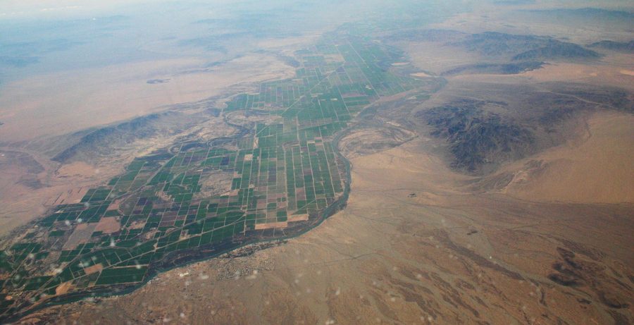 Aerial view of Parker Valley with the Colorado River near Parker, Arizona