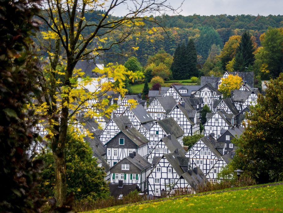 Historic town center Alter Flecken in Freudenberg with closely standing half-timbered houses