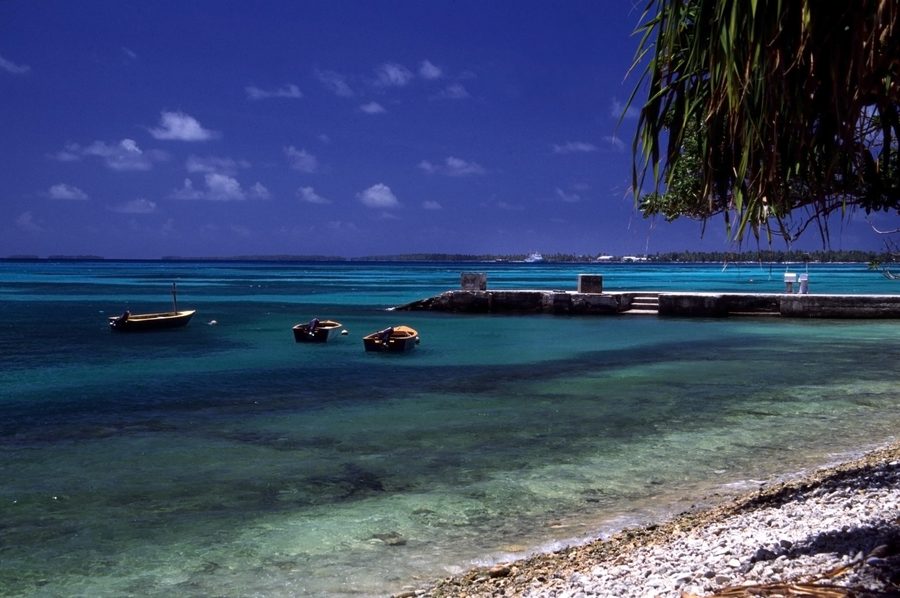 Beach and flat coastal landscape on Funafuti in Tuvalu