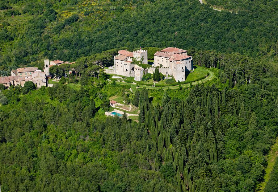 Village of Montegiove with medieval castle and the church of San Lorenzo in Umbria