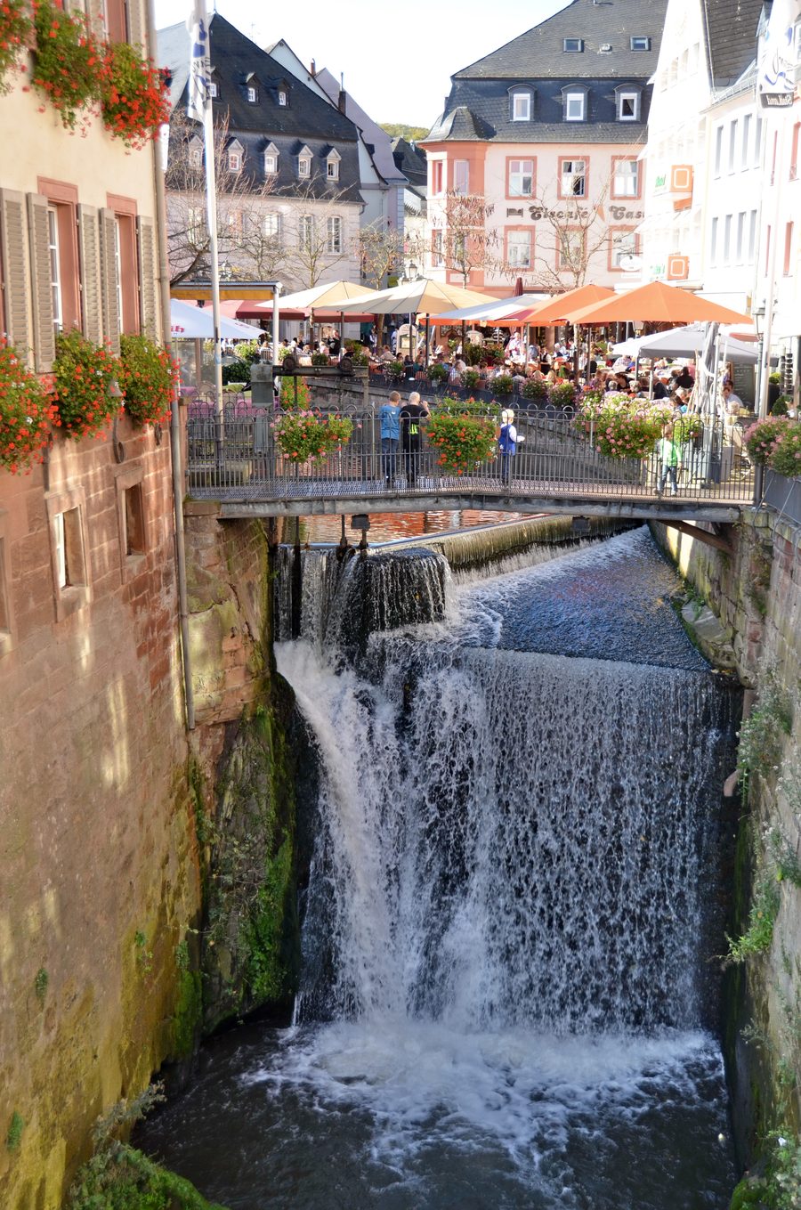 Waterfall in Saarburg flowing through the historic town centre