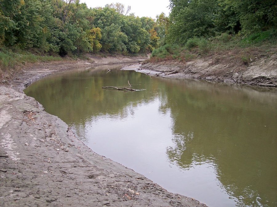 The Platte River with a wooded bank in the Platte Falls Conservation Area near Platte City